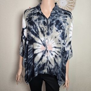 Young Fabulous and Broke YFB  Tie-Dye Button Up High-Low Blouse Size Small